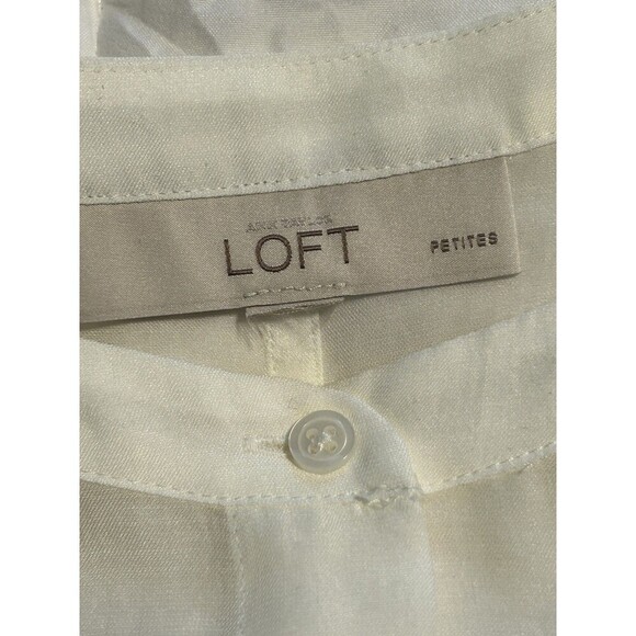 LOFT MP Ivory Semi-Sheer Button Front Blouse V-Neck 3/4 Sleeve - Picture 7 of 10